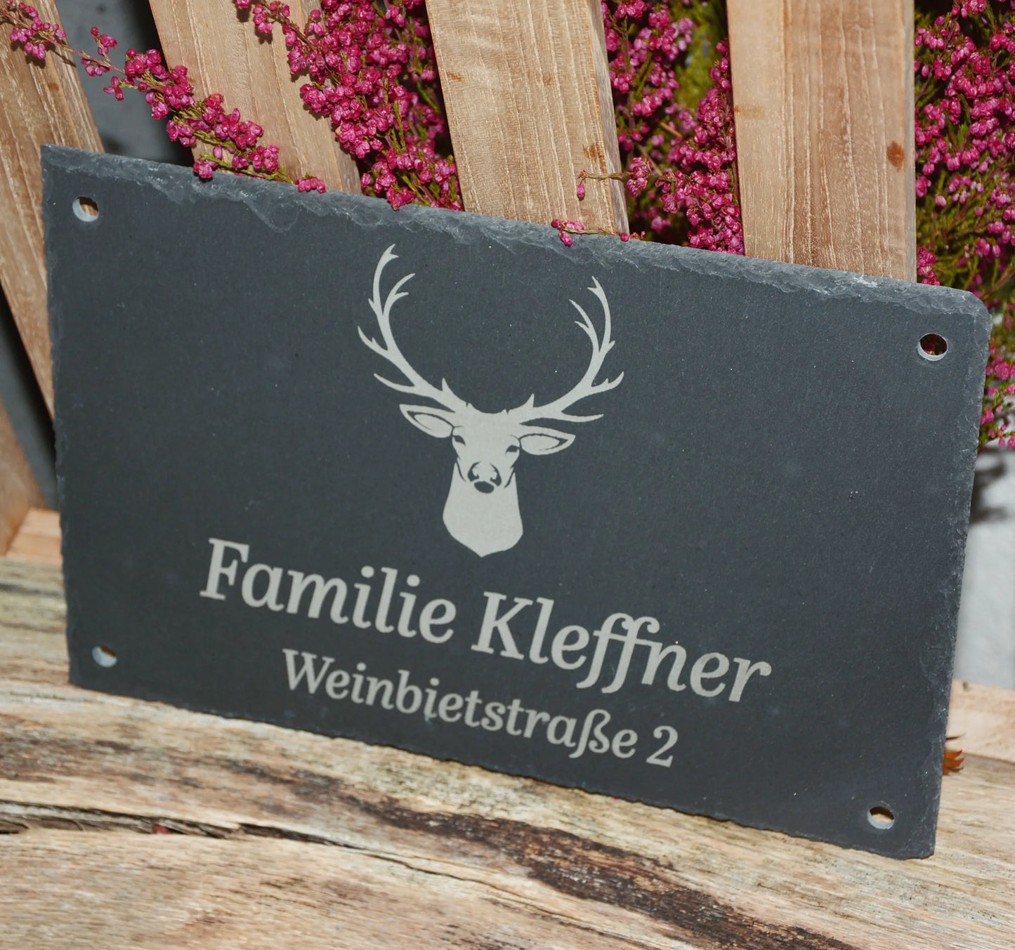 Türschild aus Schiefer - Motiv HIRSCH - Jeske Design