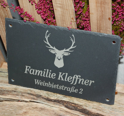 Türschild aus Schiefer - Motiv HIRSCH - Jeske Design